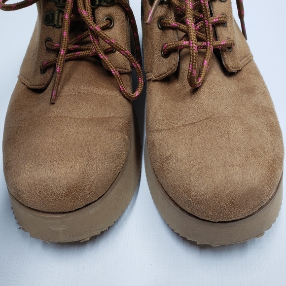 American Eagle Platform Ankle boots Lace Up Faux Suede Lined Size 8 Tan - Picture 10 of 14